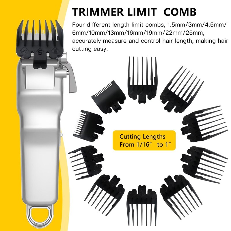 INGQI 10-Pack Professional Black Hair Clipper Guards Guide Combs,From 1/16inch