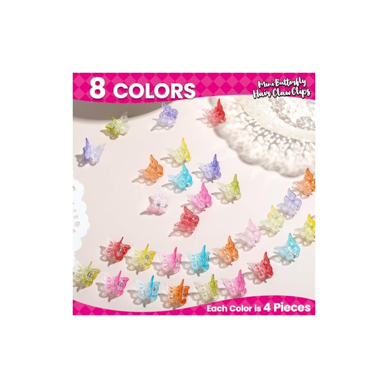 Gradient Mini Butterfly Hair Clips, 32Pcs Y2K Butterfly Claw Clip
