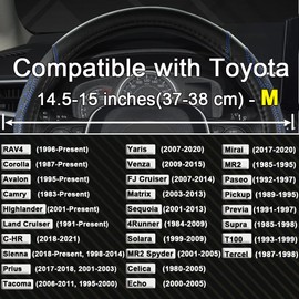 GIANT PANDA PU Leather Steering Wheel Cover, Compatible with Toyota Round Steering Wheels, Diamond Quilted Black + Blue