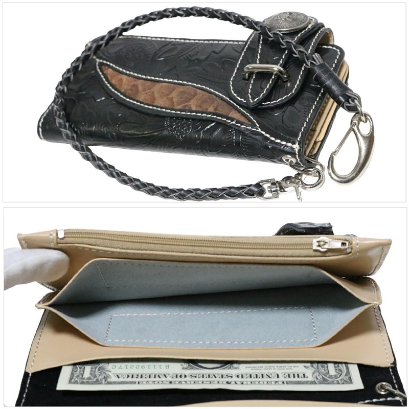 Berkut Biker Wallet, Eagle Coin, Long Wallet, Thin, Black