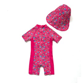ADAVERANO Baby Girls' Swimwear / Sunsuits UV50+ In One Piece Zip with Sun Hat, The Roses
