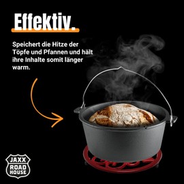 JAXX ROADHOUSE Trivet Trivet Trivet Made of Heat-Resistant Cast Iron Base for Dutch Oven, Pot, Teapot, Kettle, Red Enamelled, Diameter 20 cm, Height 2 cm