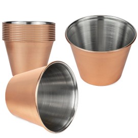 Fit Meal Prep [12 Pack 2.5 oz Stainless Steel Sauce Cups - Copper Plated Individual Round Condiments Ramekins, Commercial Grade Safe/Portion Dipping Sauce Kitchen Set