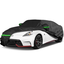 AROJAK Waterproof Car Cover for Nissan 350z 370z 2009-2025,210D All Weather Car Covers with Zipper Door,Windproof Bands for Sun UV Snow Rain Dust Hail Protection