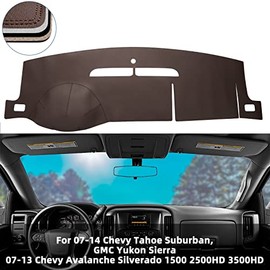 BERKSYDE Dashboard Dash Mat Cover Leather Dashboard Pad Compatible for 07-14 Chevy Tahoe Suburban 1500 2500 GMC Yukon Sierra,07-13 Chevy Avalanche Silverado with One Glove Box(Brown)