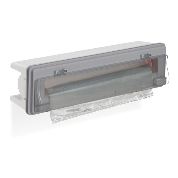Relaxdays Foil Cutter Kitchen Foil Separator for Aluminium & Cling Film, Foil Dispenser Drawer & Wall, Grey/White