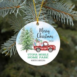 Christmas Ornament Tree 2024 Any State Utopia Mobile Home Park North Carolina Holiday Christmas Family & Friends Funny Gift Xmas Tree Decoration Home Decor MDF Plastic 3"