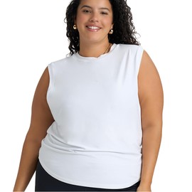 POPSUGAR Womens Workout Tops for Women, Sleeveless Loose Fit Athletic Muscle Workout Tank Top for Sports Gym Exercise Yoga White Light Small