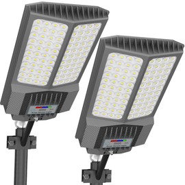 loyoele Solar Street Lights Outdoor,Solar Parking Lot Lights Commercial Street Light Dusk to Dawn,7000K LED Security Flood Light with Pole Motion Sensor and Remote Control for Street,Court,Yard