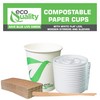 12 oz Compostable Paper Cups with White Flat Lids, Sleeves