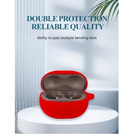 Case for SoundPEATS Engine 4 Wireless Earbuds, WUNIAK Soft Silicone Protective Portable Scratch Shock Resistant Shell with Cleaner Kit & Carabiner & Lanyard,Red