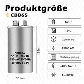 CBB65 450V AC 50uf 50/60HZ Air Conditioning Capacitor, Outdoor Start Capacitor, Air Conditioning Capacitor, Compressor Start Capacitor ANGEEK