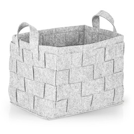 N8WERK Felt Storage Basket with Handle, 35 x 25 x 25 cm, Ideal for Storing Firewood & Magazines, Durable & Versatile, Foldable Storage Basket for Storage, Light Grey