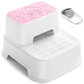 MangoHood Step Stools for Kids - Double up Toddlers Stool Multifunctional Toilet Stepping Stool for Kids Anti-Slip Step Stool for Bathroom Sink, Potty Training, Kitchen (Pink-1Pack)