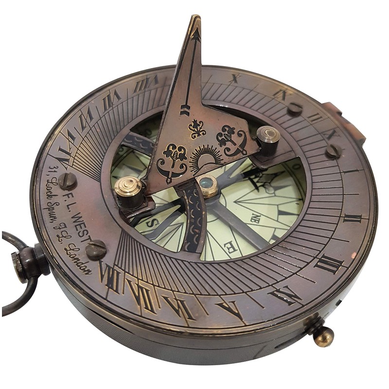 Nautical Maritime Brass Sundial Compass Side Lock Antique Pocket Navigation