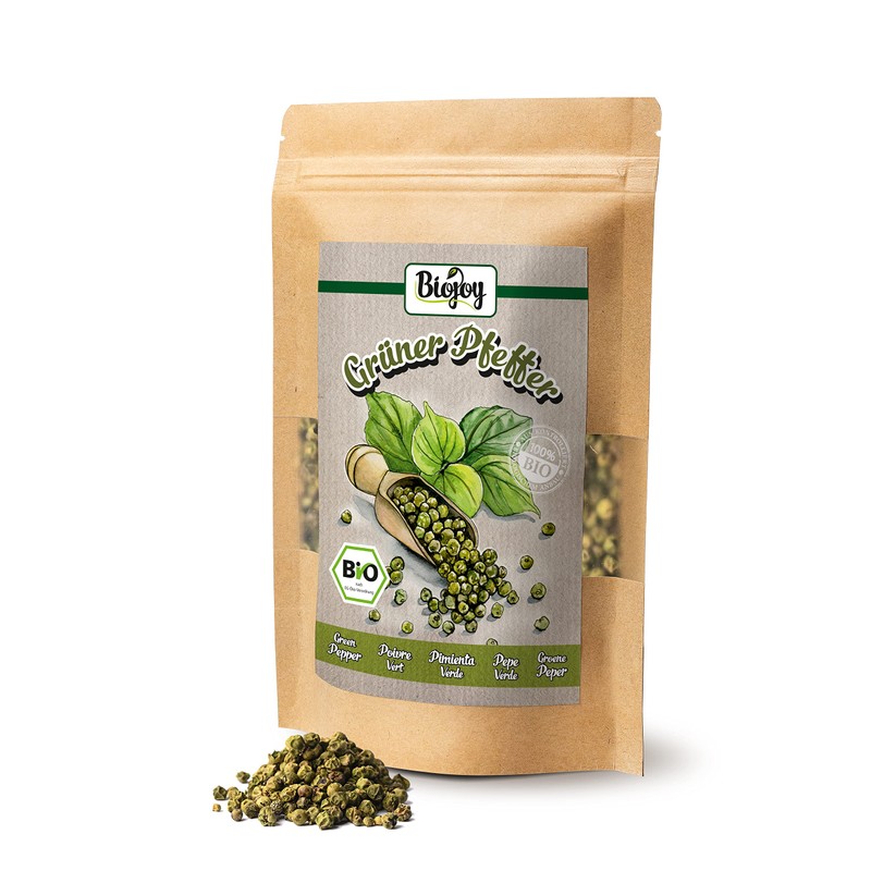 Biojoy Organic Green Pepper Whole (100 g), Green Peppercorns for
