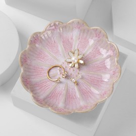 ALXBSONE Jewelry Dish Lotus Leaf Shape Ring Holder Trinket Tray Key Bowl Ceramic Decorative Plate(Petals-Pink)