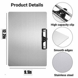 Banjiang Stainless Steel Magnetic Clipboards,Metal Clipboard with 304 Low Profile Clip,Black Board for Fridge,Cooking Recipe Splints,Message Board (9.2"x12.5" Landscape)