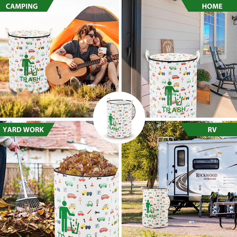 Jingmore 30 Gallon Collapsible Pop up Trash Can with Zippered