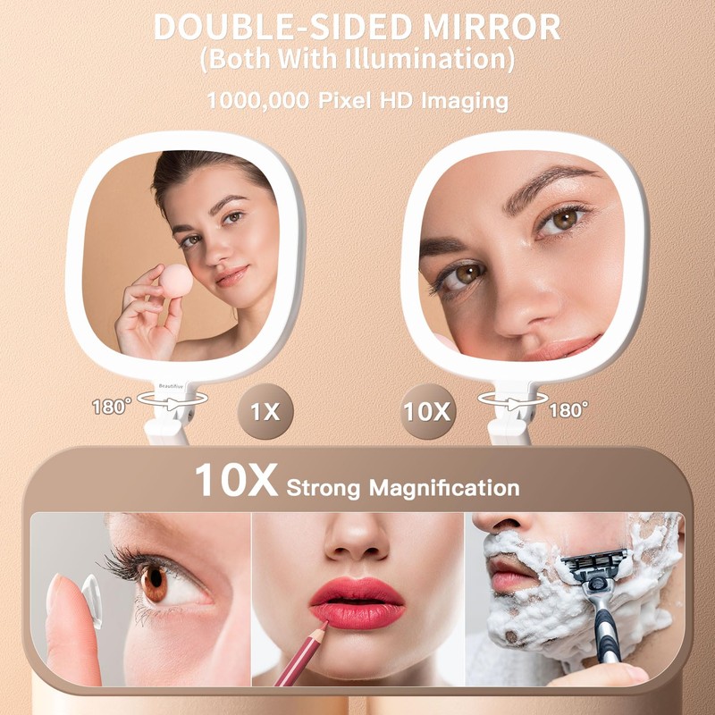 Beautifive 6.3” Makeup Mirror with Light and Magnification, 10X/1X Light