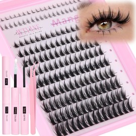 Manga Lash Clusters Kit Wispy Eyelash Clusters DIY Lash Extension Kit with 5-6mm Bottom Lashes 8-16mm Thin Band Individual lashes 175Pcs Anime Eyelash Extension Kit with Lash Glue, Tweezers by WTVANE