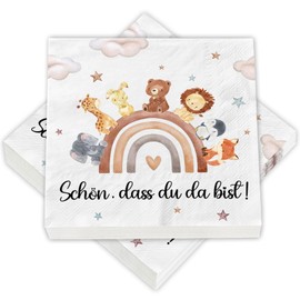 Children's Birthday Napkins, Pack of 40 Serviettes Schön Dass Du Da Bist, Birthday Napkins, Children's Party Napkins, Animal Motif, Birth Party Boys and Girls