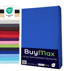 Buymax® Topper Fitted Sheet, 100% Jersey Cotton Bed Sheet for Box Spring Bed, for Mattresses Up to 12 cm High, 120 x 200 cm, Dark Blue