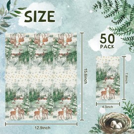 Quera 50 Pack Christmas Paper Napkins 4.3'' x 7.8'' Winter Watercolor Pine Forest Elk Paper Snowflake Dinner Napkin Xmas Party Supplies Reindeer Disposable Napkin for Holiday Party Dinner