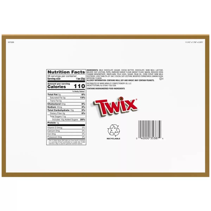 Twix Chocolate & Caramel Cookie Candy Bar, Share Size, 3.02