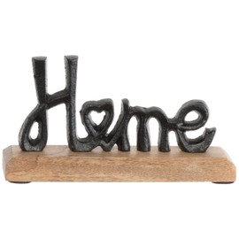 Brandsseller Decorative Lettering Home Approx. Width 18 cm Height 10 cm on Mango Wood Base Black/Brown