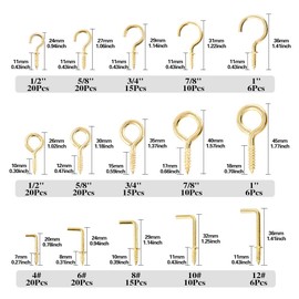 Swpeet 213Pcs 3 Kinds Metal Hooks Kit, Including Screw Eyes, Cup Hooks and Square Ceiling Hooks Self-Tapping Screws Hooks for Home/Workplace/Office