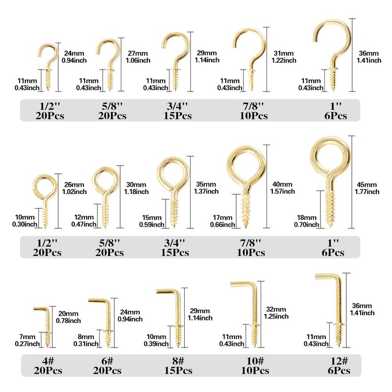 Swpeet 213Pcs 3 Kinds Metal Hooks Kit, Including Screw Eyes,