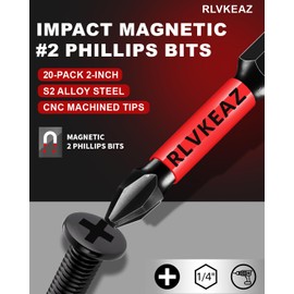 RLVKEAZ 20-PCS Phillips Bits #2 Impact, Magnetic 2'' Phillips Head Drill & Screwdriver Bits Set, Premium S2 Steel, with 1/4" Hex-Shank for Power Drill, Professional & DIY Use