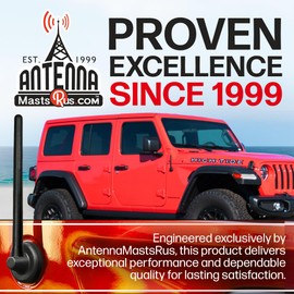AntennaMastsRus Short Rubber Antenna for Jeep Wrangler JK/JL Gladiator (2007-2024), USA Stainless Steel Threading, The Original 6 3/4" Truck Accessory, Car Wash Proof, Internal Copper Coil