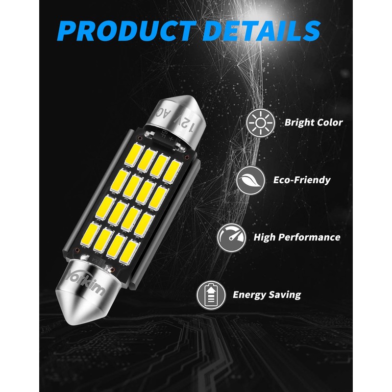 Yorkim Super Bright 578 LED Bulb White 41mm 42mm led