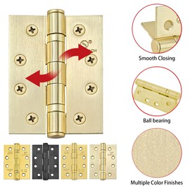 2 Pcs Door Hinges 4 inch(100 mm) Butt Hinges Ball Bearing External Door Hinges Heavy Duty Outdoor Matte Gold Hinges for Wood