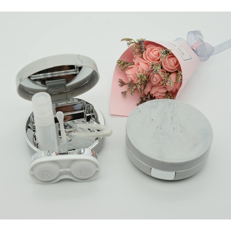 FEILIBAY 2 Pack Marble Contact Lens Case All-in-One Travel Contact