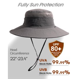 FURTALK Sun Hats for Men Women Fishing Hat UPF 80+ Breathable Wide Brim Hiking Summer UV Protection Bucket Hats Dark Grey