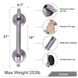 HEINSY 21inch Upgrade Suction Shower Grab Bar, Portable Shower Handle Bar Suction Grip Bar Bathtub Handle with Strong Hold Suction Cup Fitting and Rapid Release for Bathroom(Max Capacity :300lb