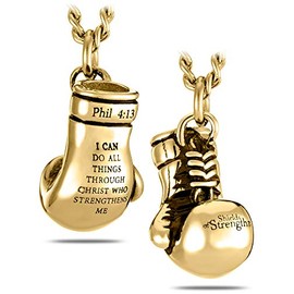Shields of Strength Men's 14K Gold Plated Boxing Glove Pendant Necklace Inscribed with a Bible Verse | Christian Jewelry Gifts