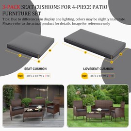 Pakunoda 3 Pack Outdoor Replacement Cushions, Fit for 4-Seater Wicker Rattan Patio Conversation Set, 36x18x3,18x18x3, Liner & Cover