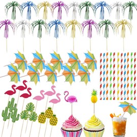 Pack of 140 Cocktail Decorations, Ailvor Cocktail Accessories Decoration, Umbrella Cocktail, Fireworks Stirrer Picks, Reusable Paper Straws, Cocktail Party Decoration Drinks for Drinks, Cakes, Fruits