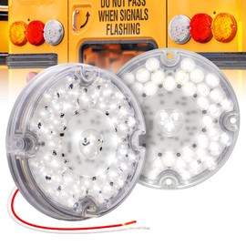 TRUE MODS 2pc 7" Round 47-LED Reverse Tail Light For School Bus Transit Vehicles Refuse Hauler [DOT FMVSS-108] [SAE (2) R] [Back-up Signal] [9-16V DC] For Trailer Truck - WHITE