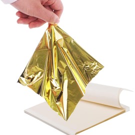 Calmind Paquete de 150 Hojas de Oro 15 x 13.5 cm - 24K para Arte y Diseño, Ideal para Manualidades, Artesanías Doradas y Decoración Exquisita, Materiales Decorativos Premium (No Comestibles)
