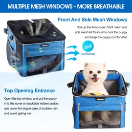 BABEYER Dog Bike Basket, Soft-Sided Pet Bike Carrier with 4 Mesh Windows for Small Dog Cat Puppies - Blue