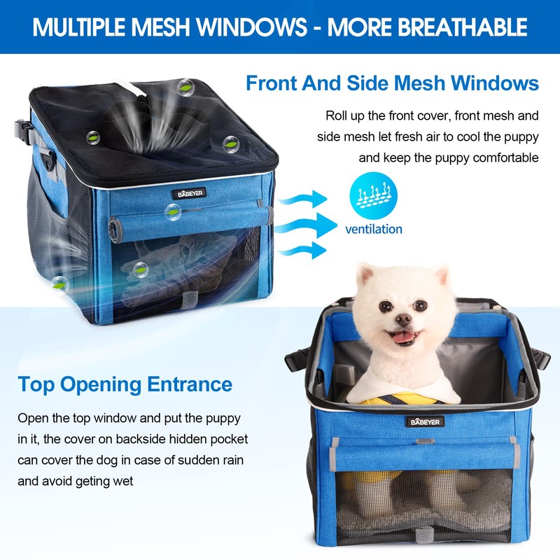Dog Bike Basket, Soft-Sided Pet Bike Carrier with 4 Mesh