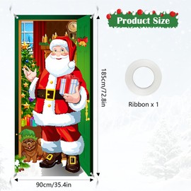 VOPIWOZ Christmas Door Cover, 90 x 185 cm Door Curtain Christmas, Hanging Santa Claus Decoration, Outdoor Door Curtain, Door Decoration Christmas with Ribbon, Christmas Banner for Winter Decoration,