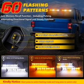 OPL5 2 in 1 Emergency Strobe Traffic Advisor Light Bar, 60 Flashing Modes, 2x16.8 inch Amber White Emergency Dash Strobe Lights, 96 LED Flashing Warning Hazard Interior Safety Lights fot Trucks
