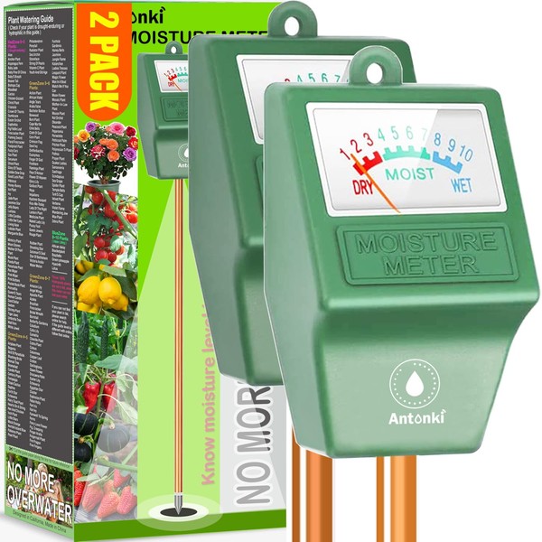 Antonki Soil Moisture Meter for Indoor Plants, Plant Water Meter, Soil Hygrometer Monitor, Soil Sensor Water Test Kit for Flower, Tree Gardening, Farming - No Battery Required - Pack of 2