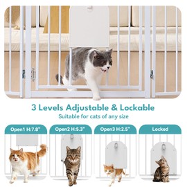 No Pawblems Freestanding Dog Gate with Cat Door for Indoor & Outdoor, White